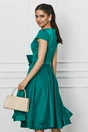Rochie verde din satin cu trandafir in talie