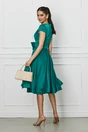 Rochie verde din satin cu trandafir in talie