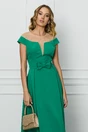 Rochie verde lunga cu funda in talie
