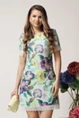 Rochie de zi din stofa verde mint cu flori mov si dantela