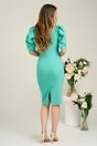 Rochie pffice din stofa verde mint cu funda in talie