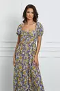 Rochie Xenia verde mint cu imprimeuri florale mov