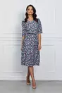 Rochie Yara bleumarin cu flori colorate si curea in talie