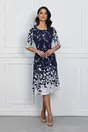 Rochie Yara bleumarin cu frunze albe si curea in talie