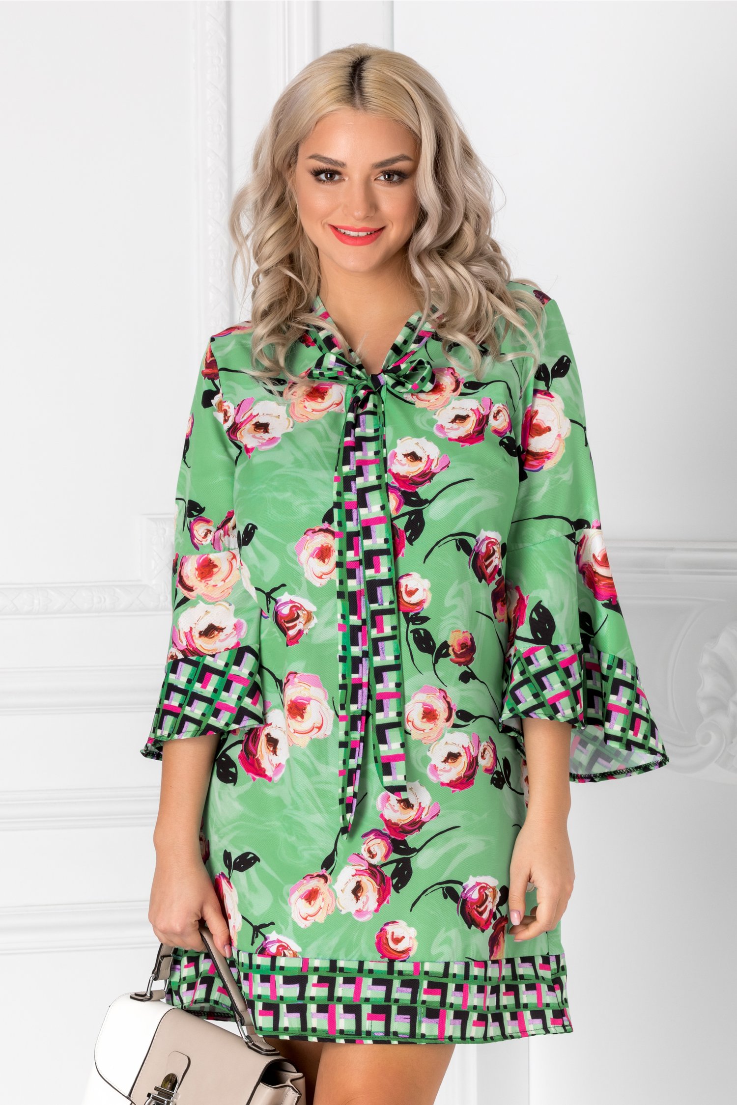 Rochie Zeny verde cu imprimeu floral