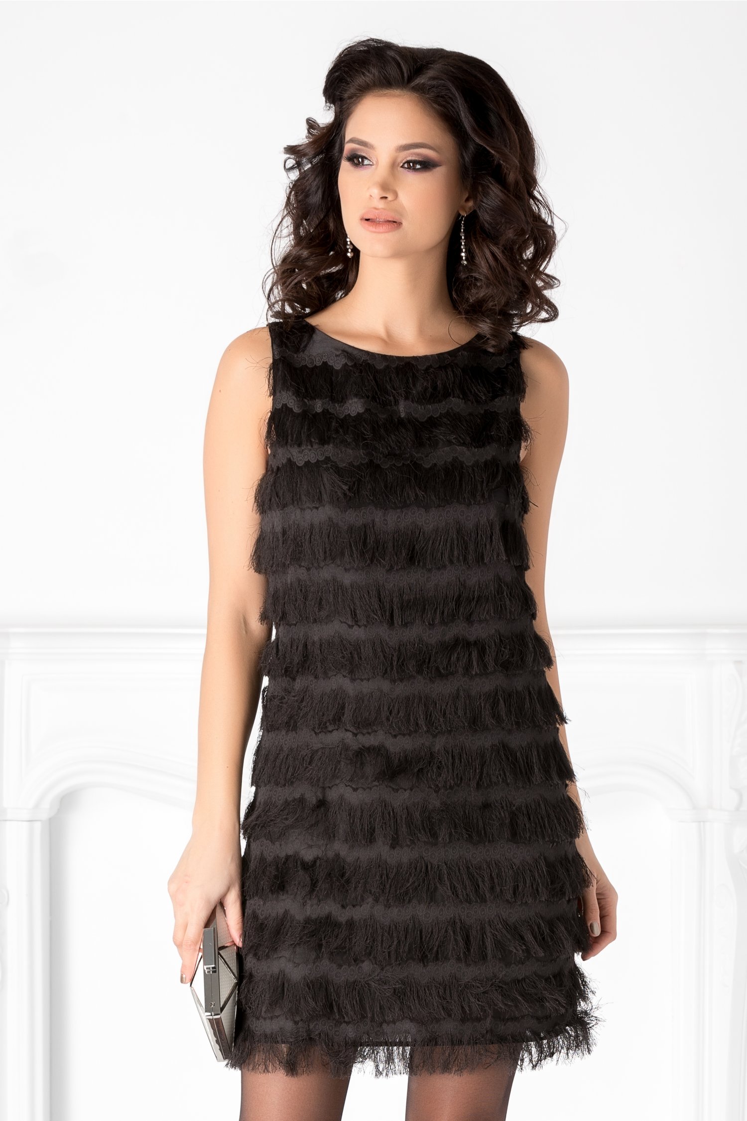 Rochie Zina neagra cu franjuri