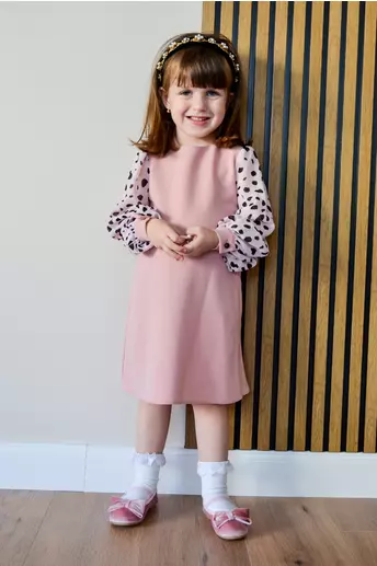 Rochita pentru fetite Dy Fashion roz cu imprimeuri pe maneci
