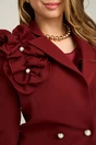 Sacou Moze office din stofa bordo cu floare pe umar