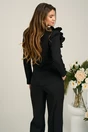 Sacou Moze office din stofa negru cu floare pe umar