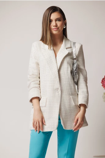 Sacou office din tweed bej cu insertii din fir lurex