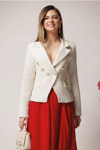 Sacou office din tweed bej cu paiete