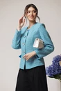 Sacou office din tweed bleu cu imprimeu pepit