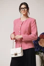 Sacou office din tweed fucsia cu imprimeu pepit
