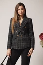 Sacou office din tweed negru cu carouri si fir lurex