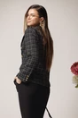 Sacou office din tweed negru cu carouri si fir lurex