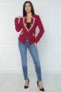 Sacou office din velur magenta cu benzi bej