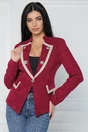 Sacou office din velur magenta cu benzi bej