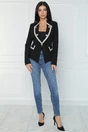 Sacou office din velur negru cu benzi bej, 4, dyfashion.ro