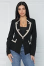 Sacou office din velur negru cu benzi bej, 1, dyfashion.ro