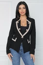 Sacou office din velur negru cu benzi bej, 5, dyfashion.ro