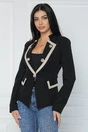 Sacou office din velur negru cu benzi bej, 6, dyfashion.ro
