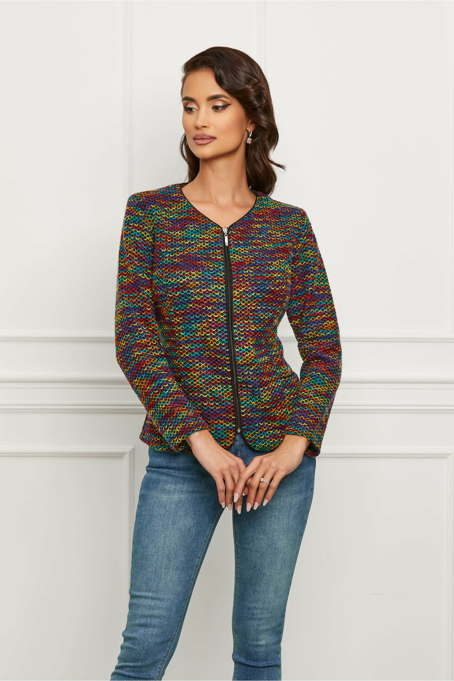 Sacou Sabrina multicolor cu buzunare