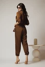 Salopeta casual din satin maro cu nasturi la bust