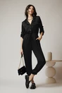 Salopeta casual din satin neagra cu nasturi la bust