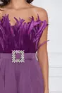 Salopeta Dy Fashion magenta cu pene la bust si curea in talie