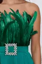 Salopeta Dy Fashion verde cu pene la bust si curea in talie