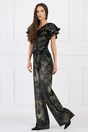 Salopeta Ella Collection Bianca din catifea cu fir lurex auriu si cordon in talie