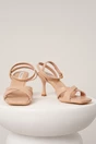Sandale elegante din piele ecologica bej cu barete in forma de x