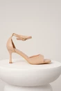 Sandale elegante din piele ecologica bej cu toc subtire