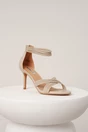 Sandale elegante din piele ecologica ivory cu bretelute