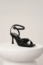 Sandale elegante din piele ecologica negre cu barete in forma de x