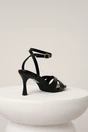 Sandale elegante din piele ecologica negre cu barete in forma de x