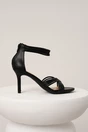 Sandale elegante din piele ecologica negre cu bretelute