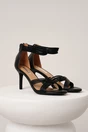 Sandale elegante din piele ecologica negre cu bretelute
