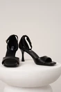 Sandale elegante din piele ecologica negre cu toc subtire