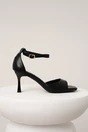Sandale elegante din piele ecologica negre cu toc subtire