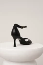 Sandale elegante din piele ecologica negre cu toc subtire