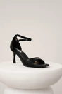 Sandale elegante din piele ecologica negre cu toc subtire