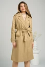 Trench de primavara din bumbac bej cu cordon in talie, 1, dyfashion.ro