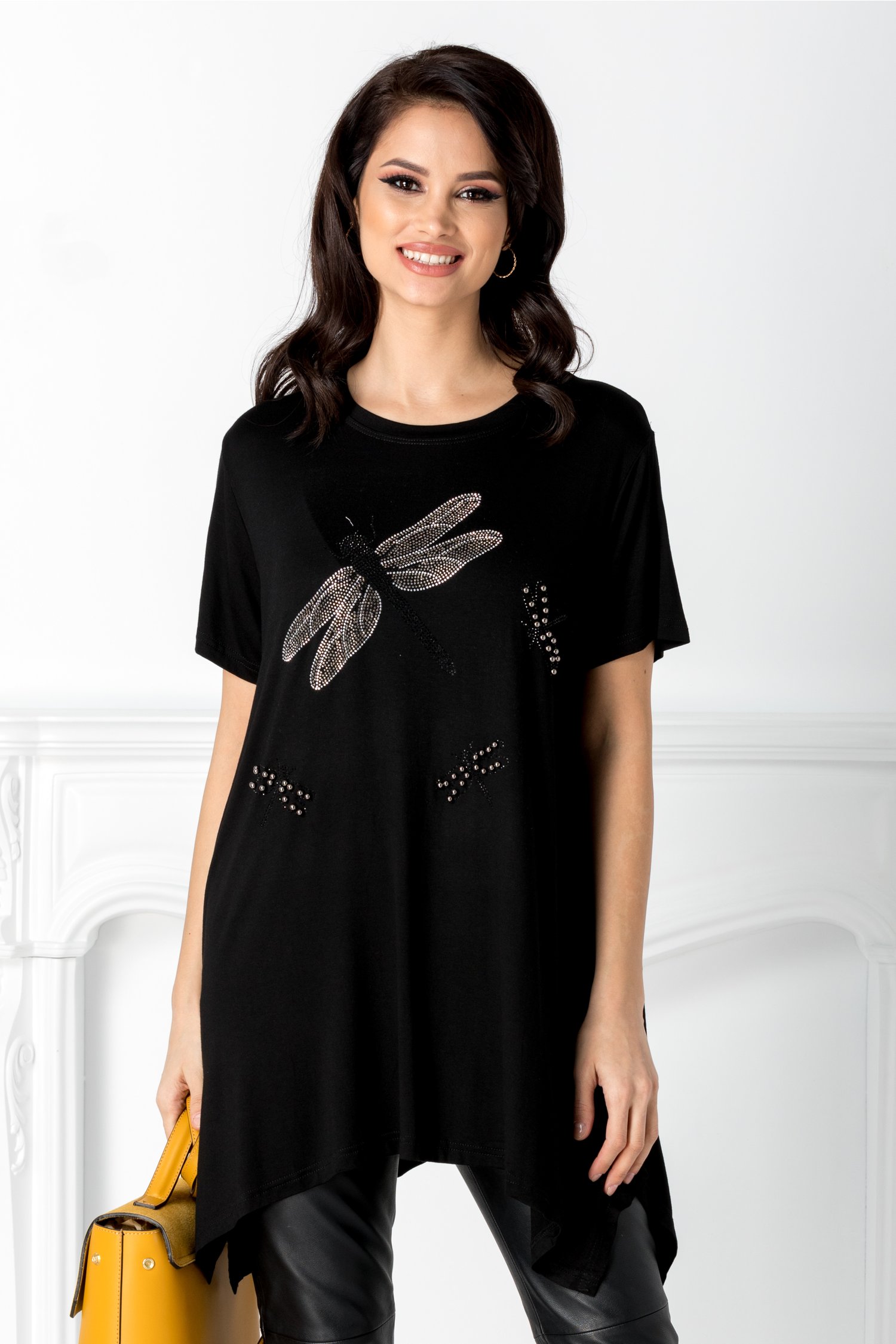 Tricou Amina negru cu insertii la bust