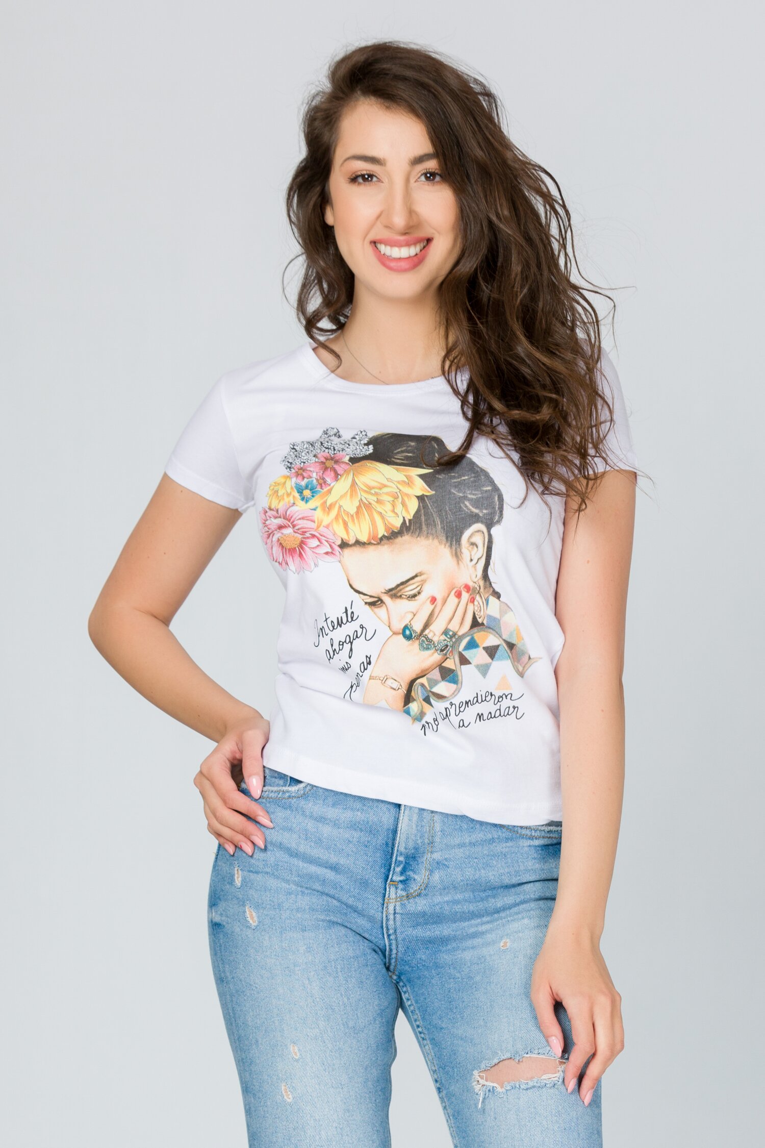 Tricou Girl alb cu imprimeu si mesaj