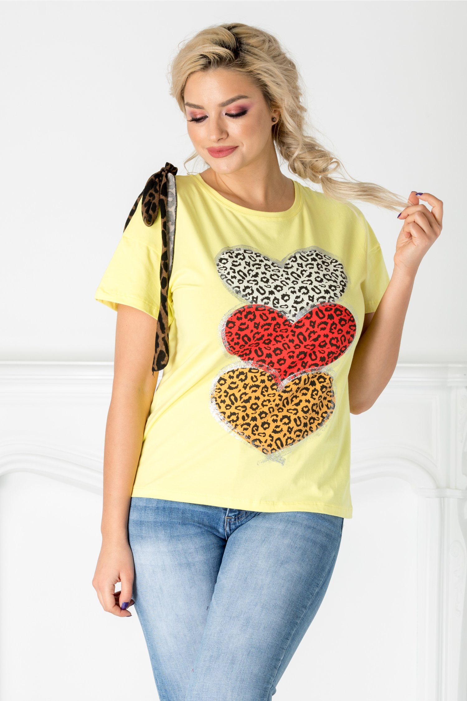 Tricou glaben cu inimioare si animal print