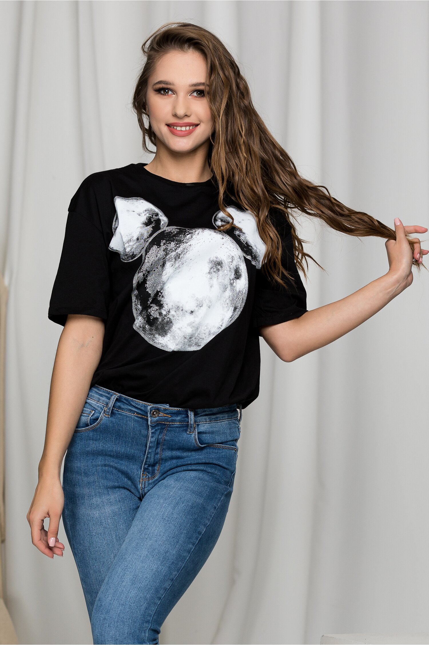 Tricou lejer Mickey Moon negru