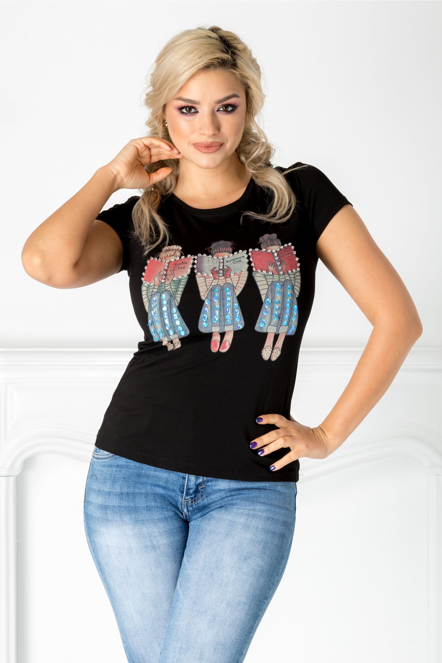 Tricou Miri negru cu balerine la bust