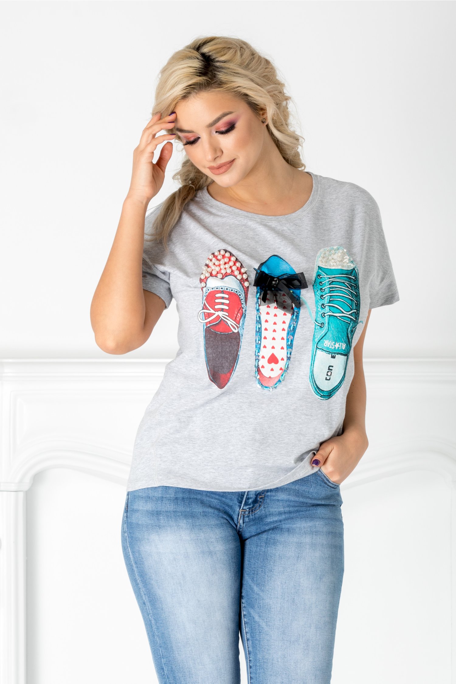 Tricou Miriam gri cu insertii la bust