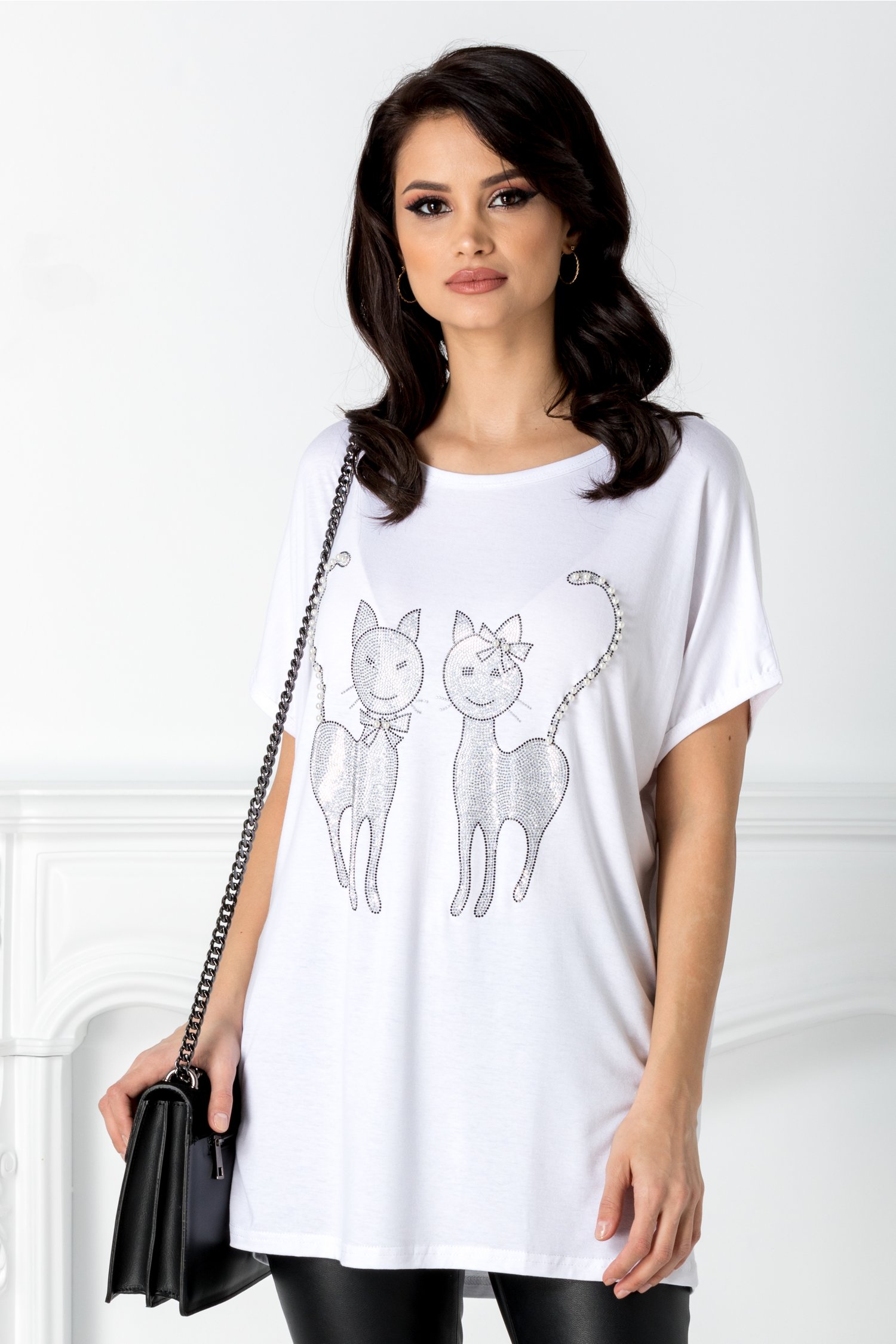 Tricou Tomy alb cu pisicute